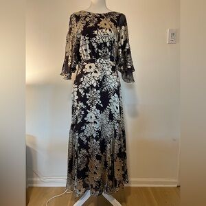 Warm Brand Velvet Fil Coupe Flutter Sleeve Plunge Back Midi Dress